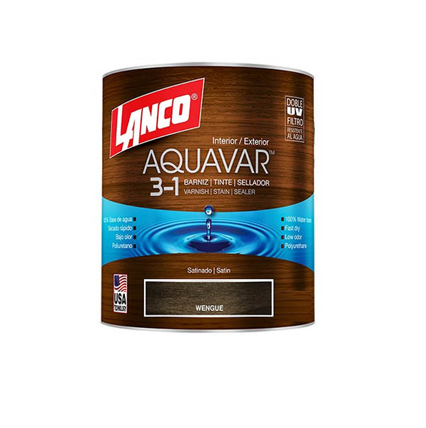 Barniz 3 en 1 Aquavar acabado wengue 1/4 galón (0.946 Litros) LANCO