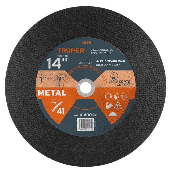 Disco abrasivo de 14" x 7/64" para corte de metal