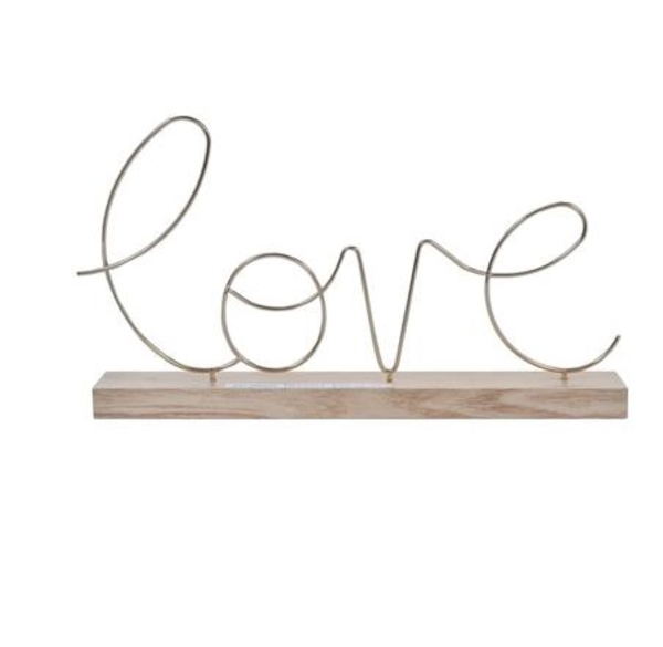 Adorno de metal con diseño Love con base de madera
