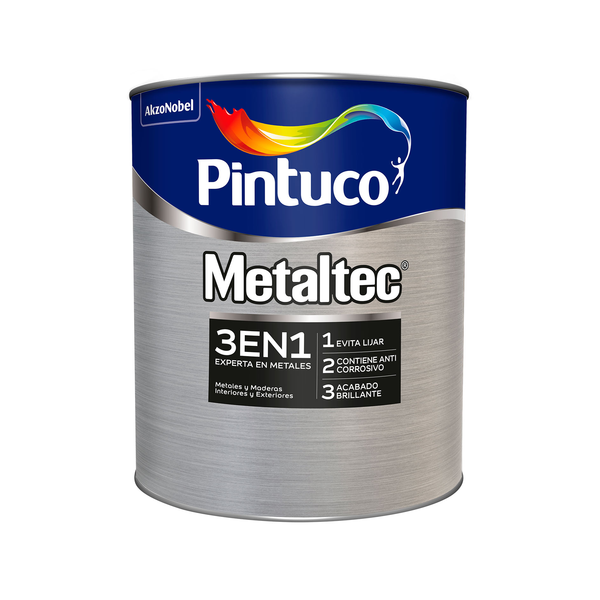 Pintura de esmalte sintético Metaltec 3en1 color negro 1/4gl