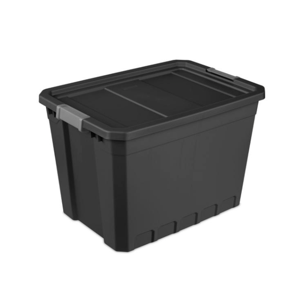 Caja de almacenamiento con tapa de 27gl apilable color negra