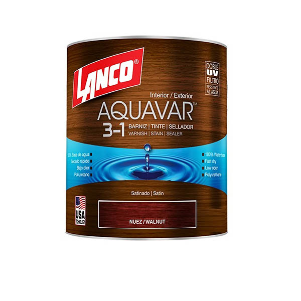 Barniz 3 en 1 Aquavar acabado nuez 1/4 galón (0.946 Litros) LANCO