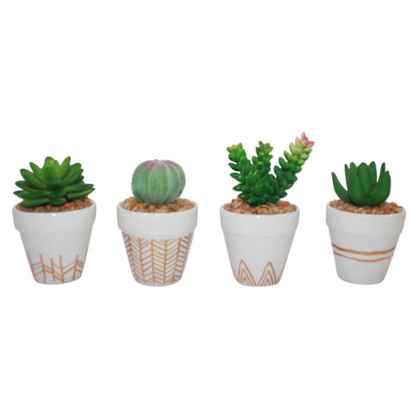 Cactus artificial con pote color blanco