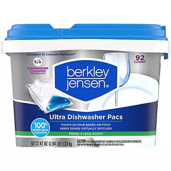Detergente lavaplato en cápsulas Berkley Jensen platinum (92 unidades)