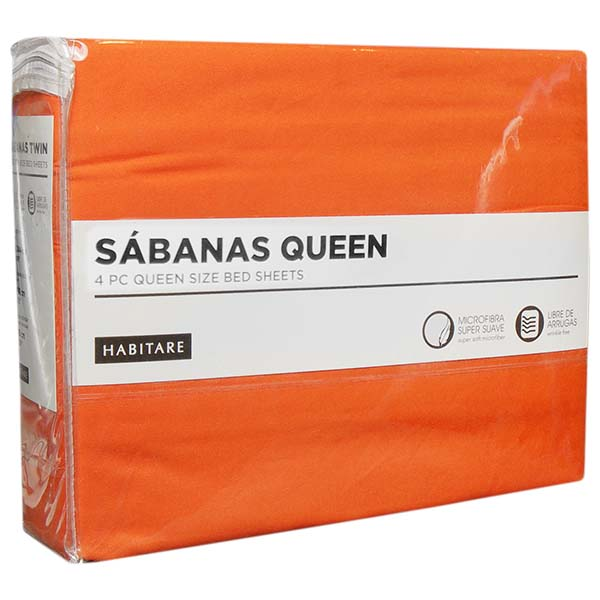Juego de sábanas de color naranja tamaño queen de 4 piezas