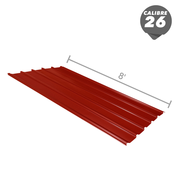 Zinc de canal ancho de 42" x 8' de calibre 26 de color rojo
