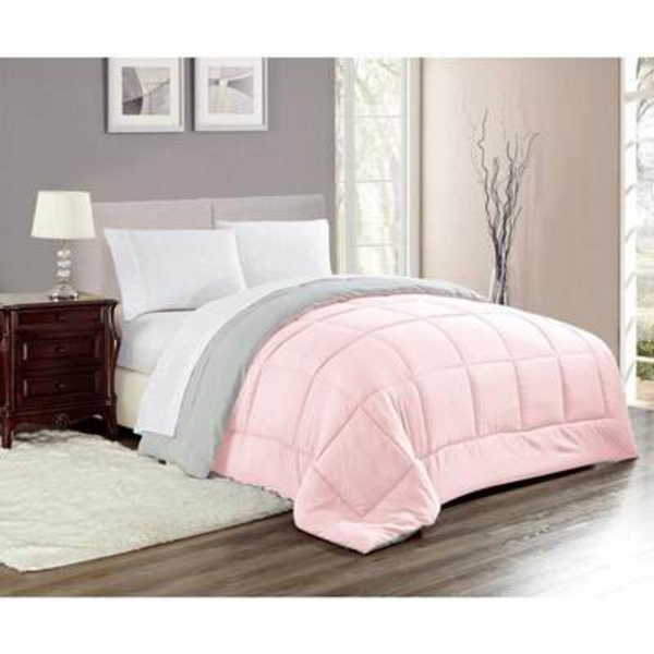 Comforter de microfibra de tamaño king reversible de color rosa/gris