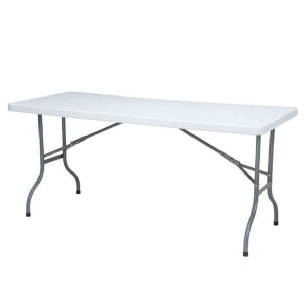 Mesa plástica rectangular 60" con patas plegables color blanco