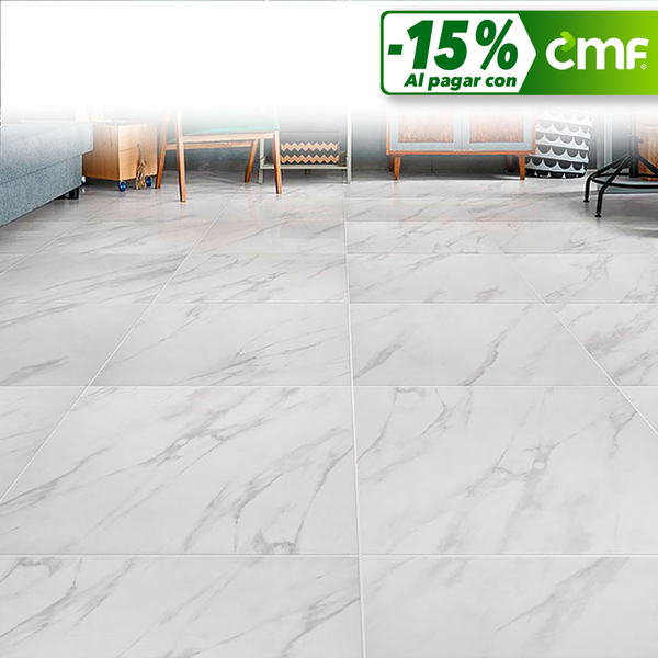 Porcelanato de 61cm x 61cm Piedra White Carrara - caja de 1.48 m2