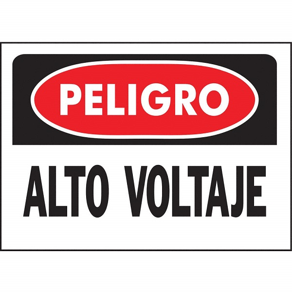 Letrero de 10" x 14" de plástico con frase "Peligro Alto Voltaje"