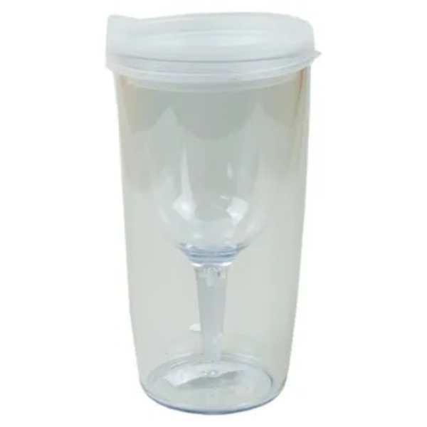 Vaso plástico de 10oz con tapa y diseño de copa de vino